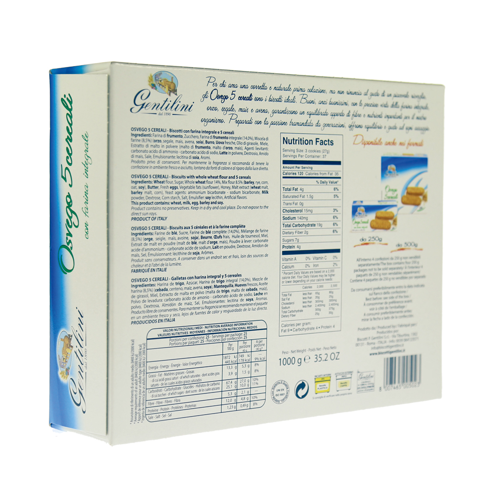 Gentilini Biscotti Osvego ai 5 cereali 1000gr. - immagine 2